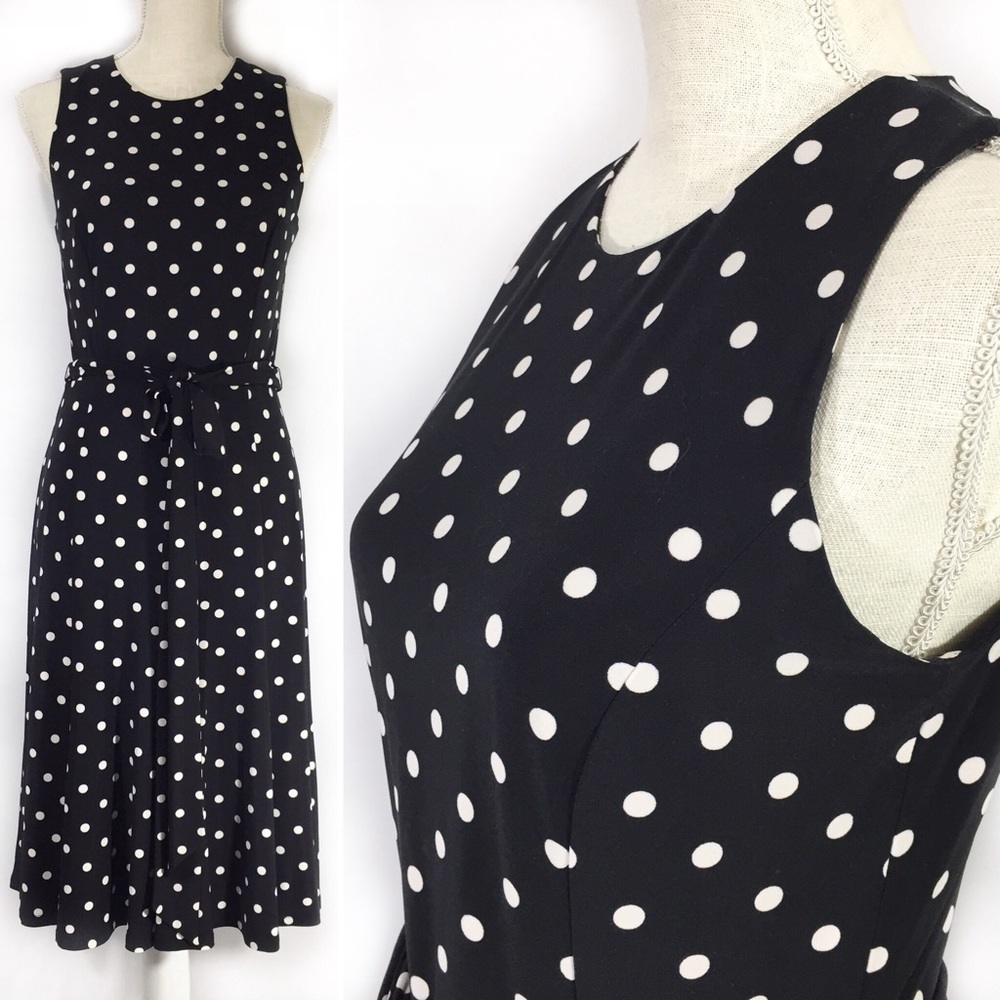 NWT Ralph Lauren Midi Polka Dot Dress B&W  Sz 6